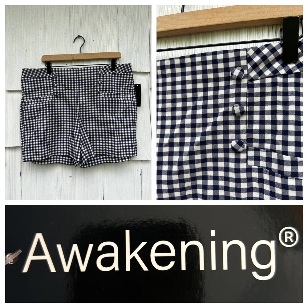 Awakening Navy Checkered High‎ Waist Sailor Shorts XL NWT
